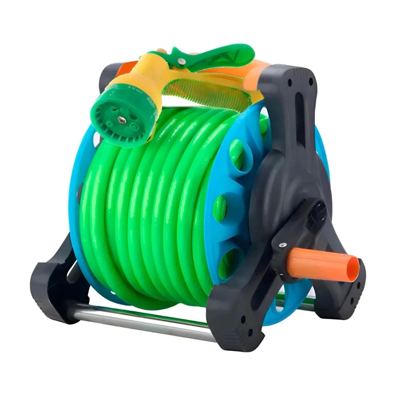 MANGUERA RIEL RETRACTIL JARDIN PISTOLA 15 MTS VERDE - 1