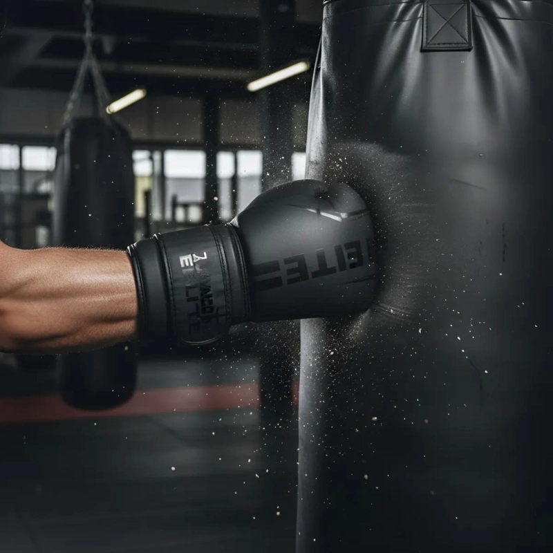 GUANTES ARTES MARCIALES BOXEO MUAY THAI 12 ONZAS NEGRO DORADO - 5