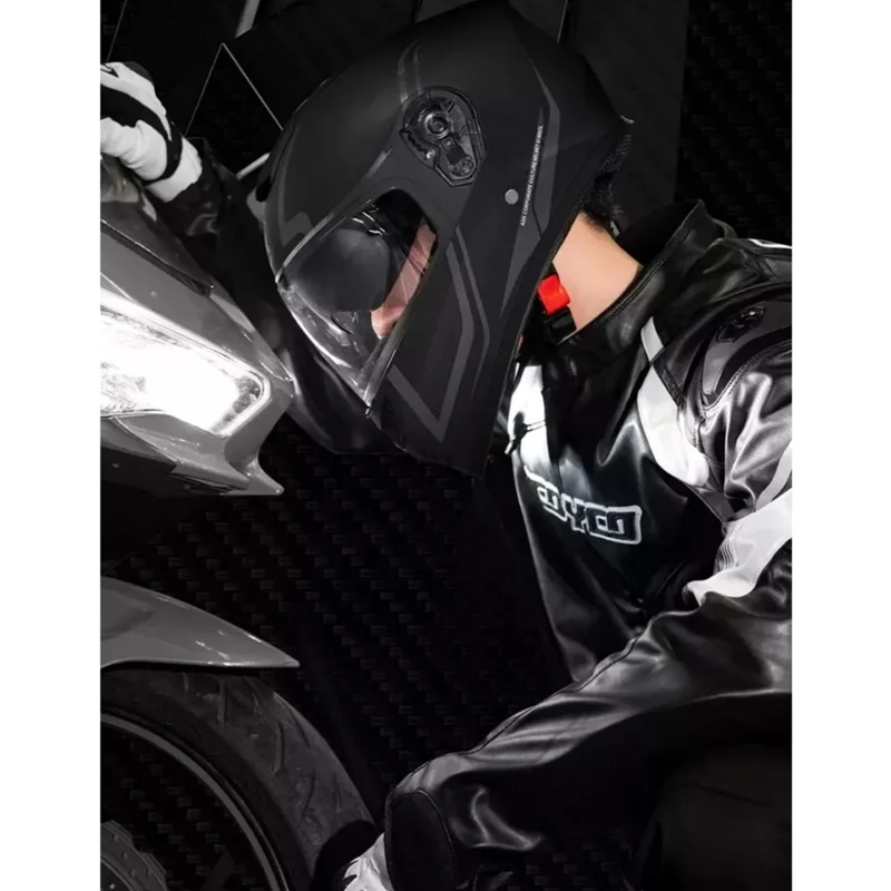 CASCO INTEGRAL ABATUBLE VISERA MOTO NEGRO - 6