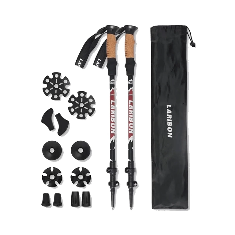 PACK 2 BASTONES TREKKING SENDERISMO ALUMINIO PLEGABLE ROJO - 1
