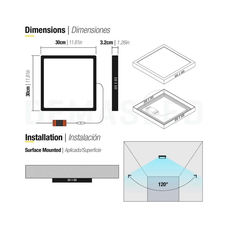 PANEL LED FOCO PLAFON CUADRADO SOBREPUESTO 24 WATT 220 V NEGRO BLANCO FRIO - 3