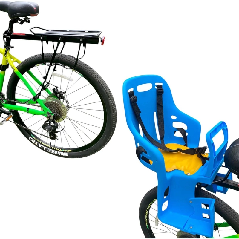 KIT SILLA PORTA BEBE NIÑO PARRILLA TRASERA BICICLETA - 1