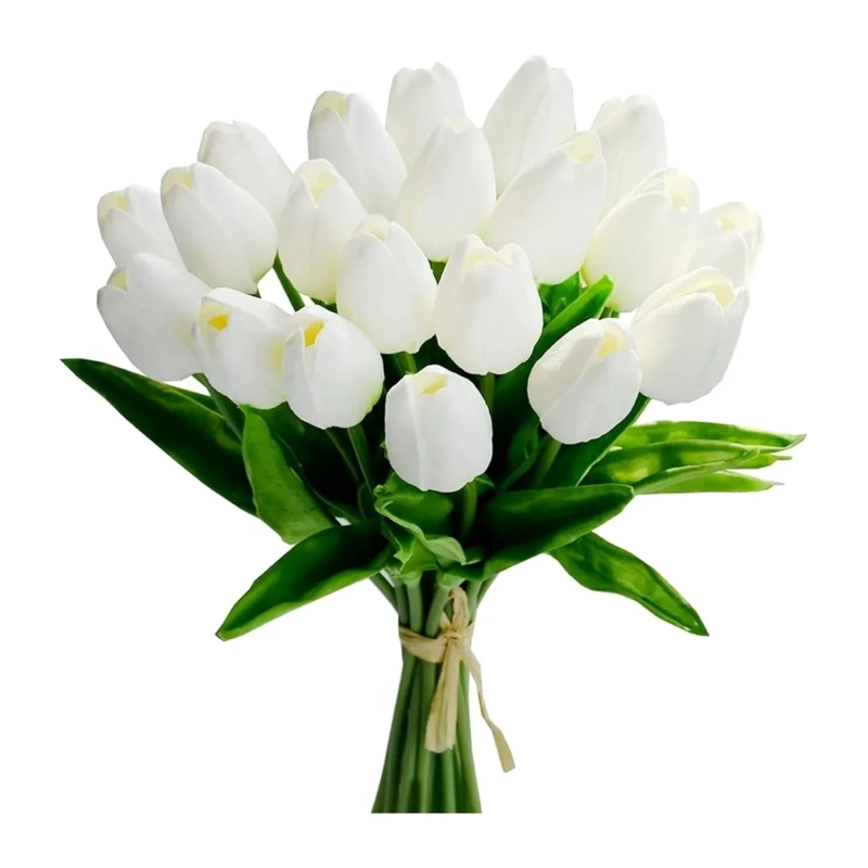 PACK 20 TULIPANES ARTIFICIALES DECORACION BLANCO - 2