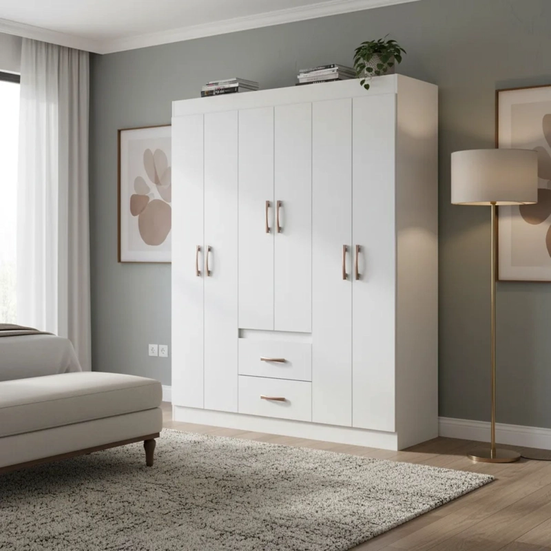 CLOSET RIVEIRA 6 PUERTAS 2 CAJONES 38X137X175 CM BLANCO - 4