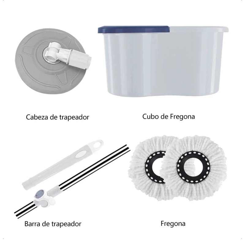 MOPA GIRATORIA 360º BLANCO TRAPEADOR CANASTO ACERO INOXIDABLE - 2