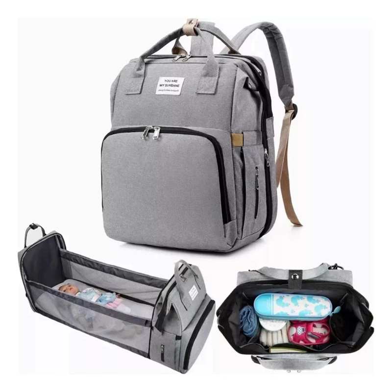 BOLSO MOCHILA MATERNAL BEBE  PLEGABLE GRIS - 2