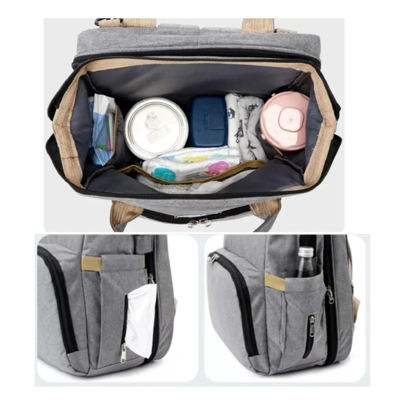 BOLSO MOCHILA MATERNAL BEBE  PLEGABLE GRIS - 4