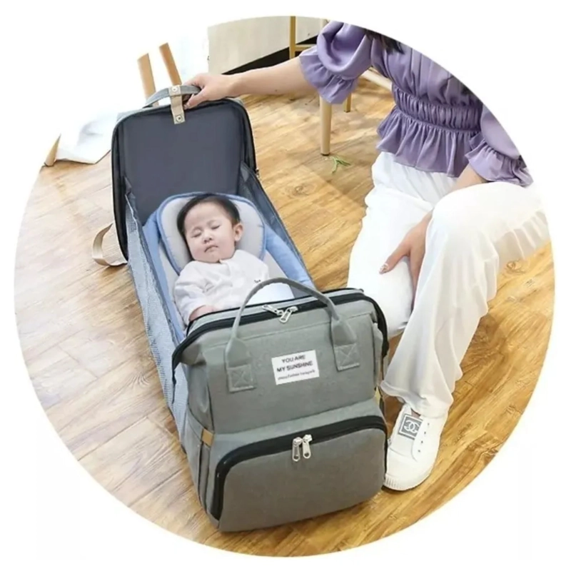BOLSO MOCHILA MATERNAL BEBE  PLEGABLE GRIS - 5