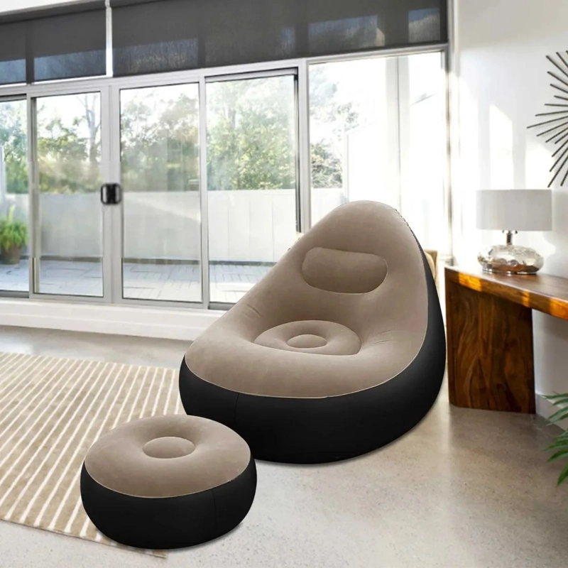 SOFA TUMBONA SILLA INFLABLE REPOSA PIES PUFF XL INFLADOR CAFE - 3