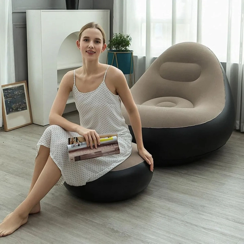 SOFA TUMBONA SILLA INFLABLE REPOSA PIES PUFF XL INFLADOR CAFE - 4