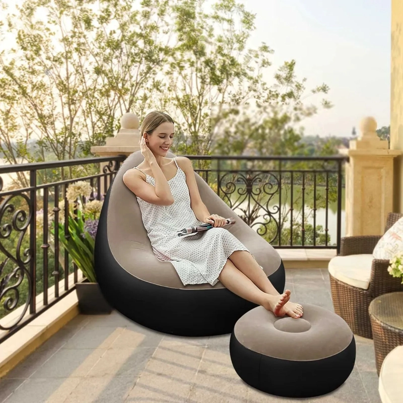 SOFA TUMBONA SILLA INFLABLE REPOSA PIES PUFF XL INFLADOR CAFE - 5