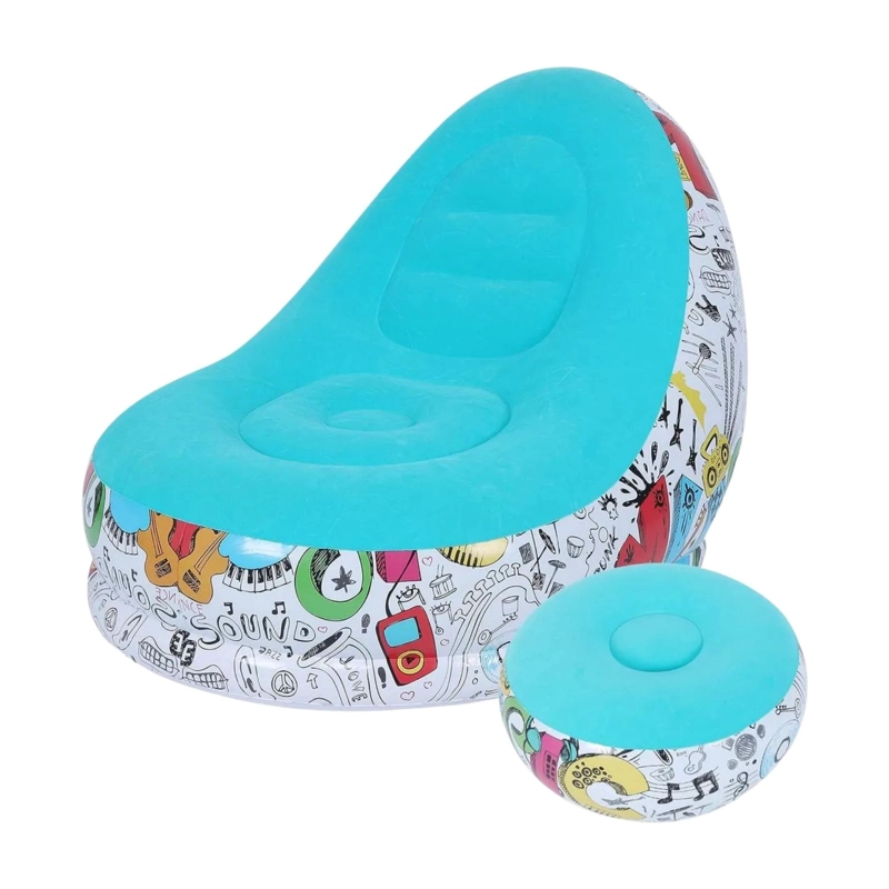 SOFA TUMBONA SILLA INFLABLE REPOSA PIES PUFF XL INFLADOR CELESTE - 1
