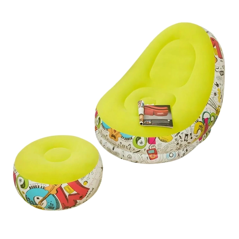SOFA TUMBONA SILLA INFLABLE REPOSA PIES PUFF XL INFLADOR AMARILLO - 1