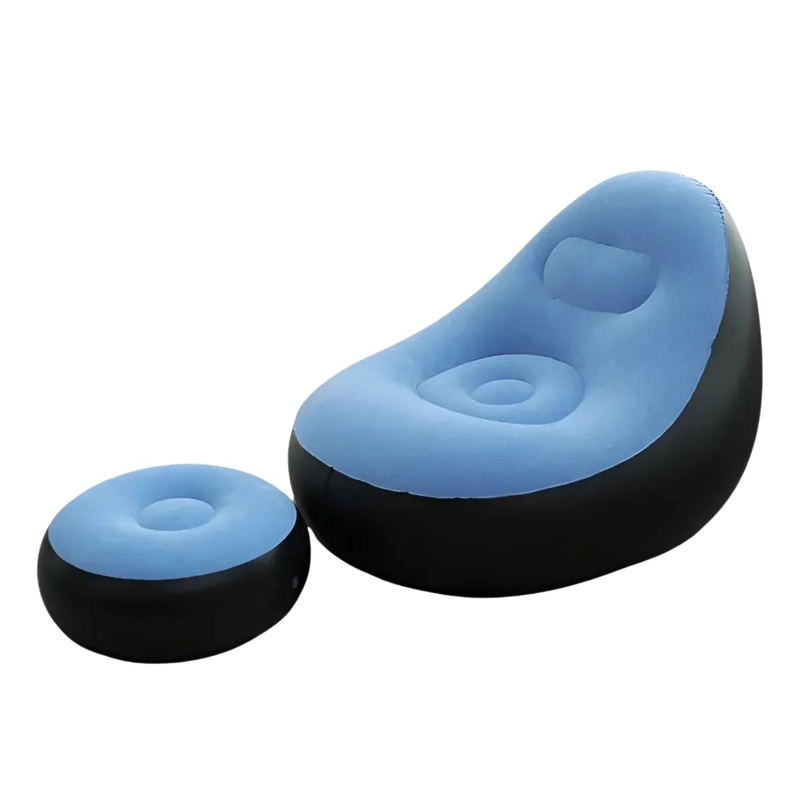 SOFA TUMBONA SILLA INFLABLE REPOSA PIES PUFF XL INFLADOR AZUL - 1