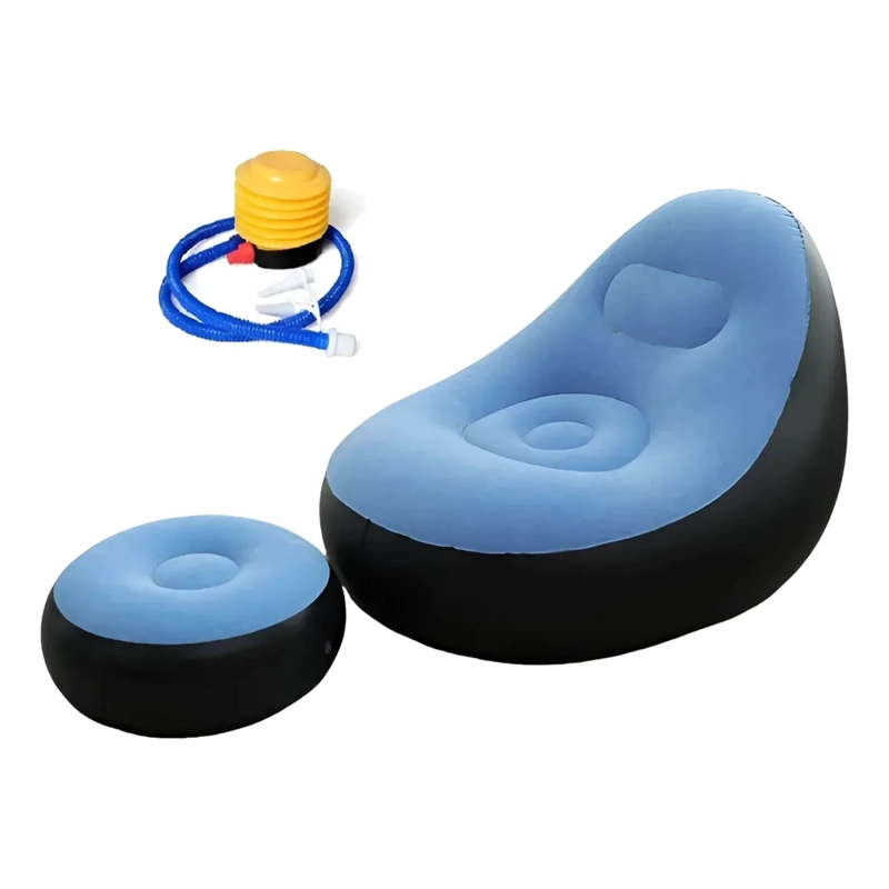 SOFA TUMBONA SILLA INFLABLE REPOSA PIES PUFF XL INFLADOR AZUL - 2
