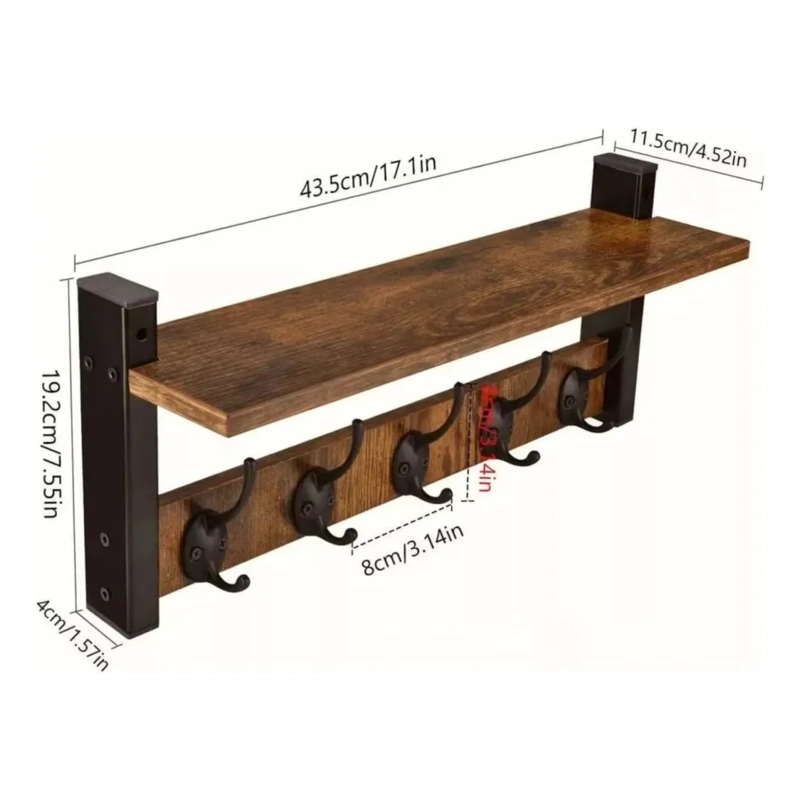 ESTANTE REPISA PERCHERO PARED FLOTANTE 43.5X19.2 CM MARRON - 2