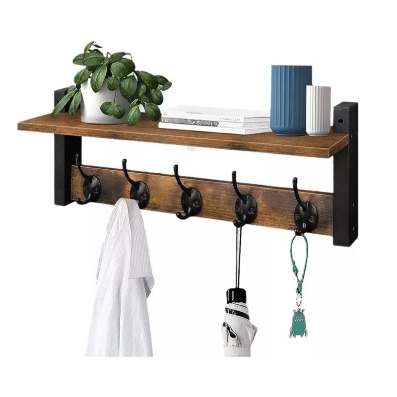 ESTANTE REPISA PERCHERO PARED FLOTANTE 43.5X19.2 CM MARRON - 3