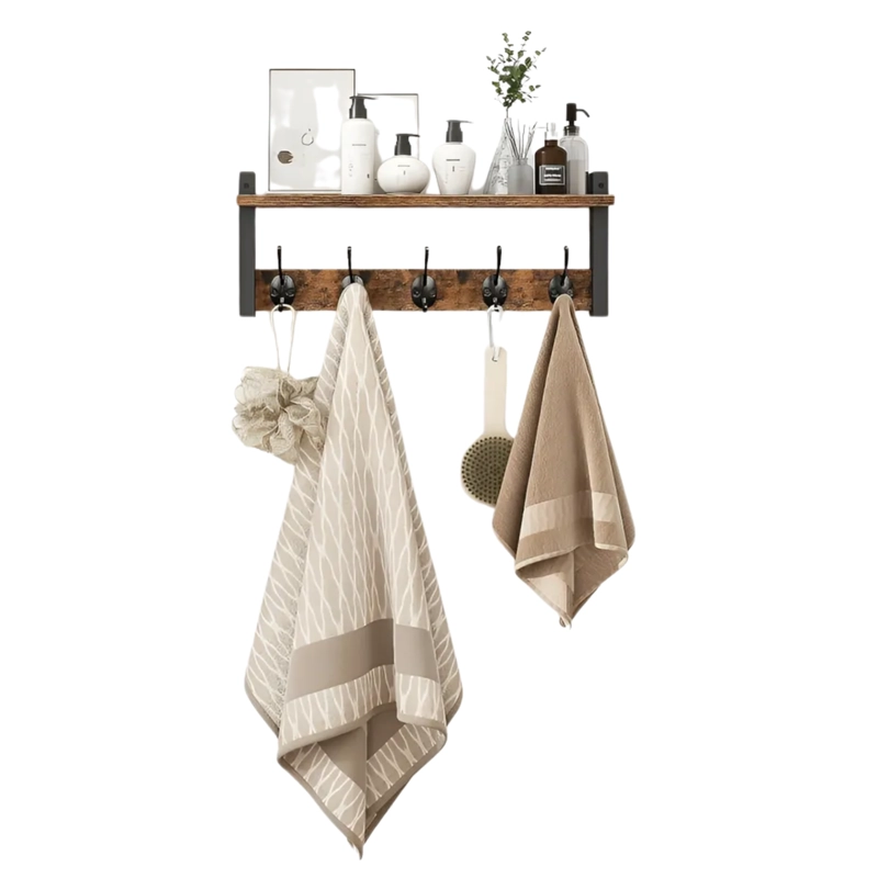 ESTANTE REPISA PERCHERO PARED FLOTANTE 43.5X19.2 CM MARRON - 4