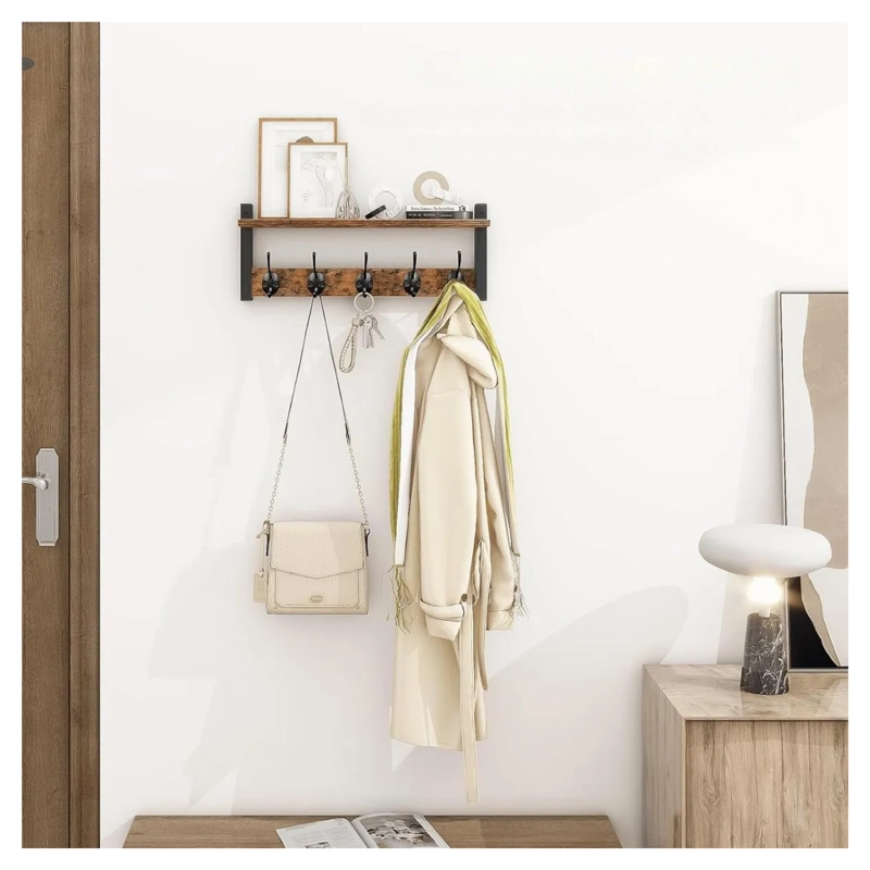 ESTANTE REPISA PERCHERO PARED FLOTANTE 43.5X19.2 CM MARRON - 6