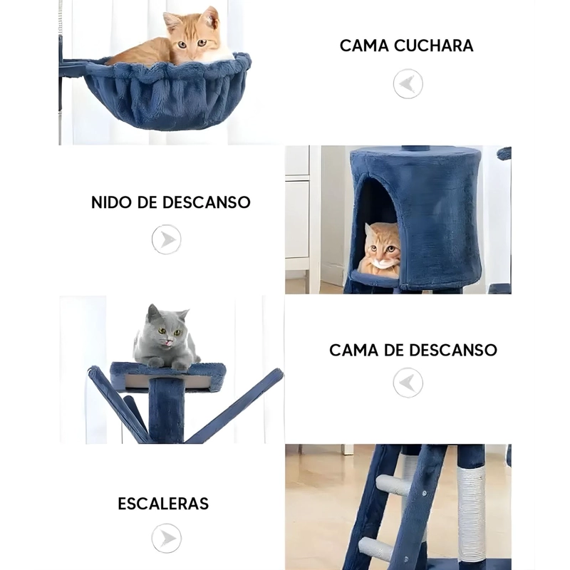 RASCADOR CAMA TORRE MASCOTA GATO 45X1.48X1 MTS AZUL - 4