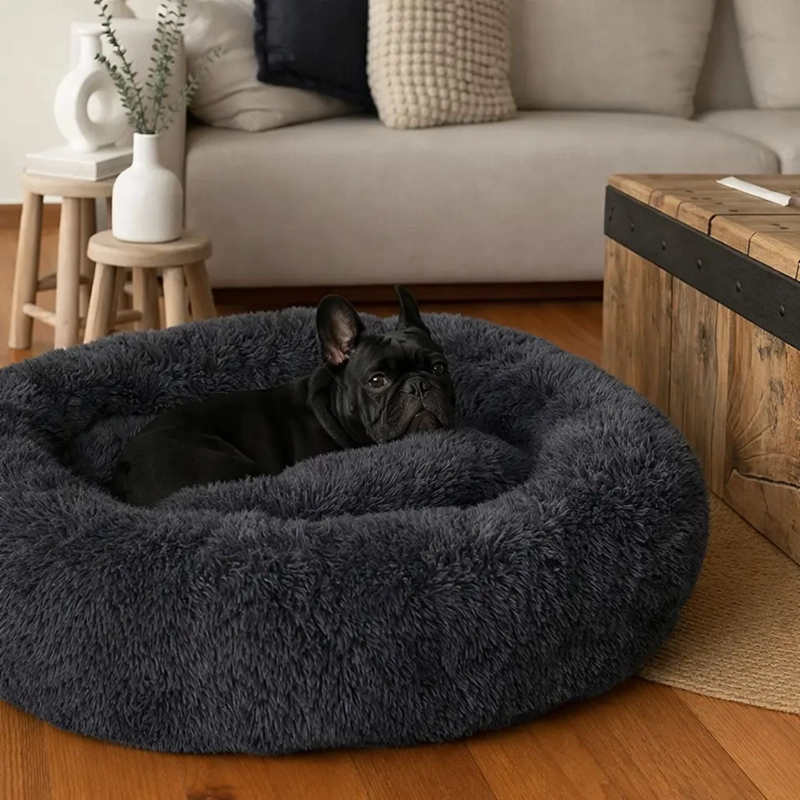 CAMA PELUDA MASCOTA ULTRASUAVE GATO PERRO 70X70 CM NEGRO - 5