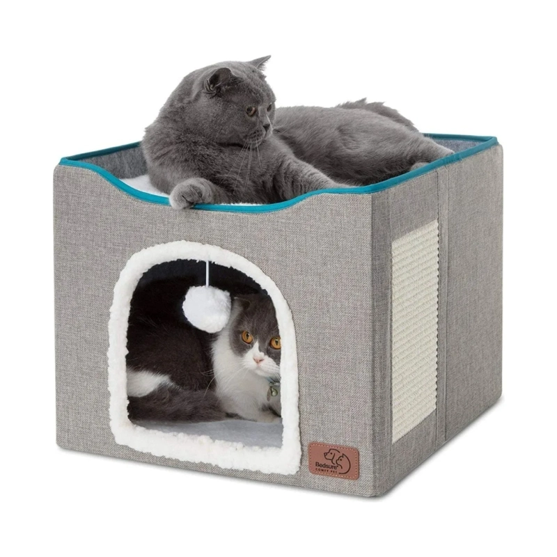 CAMA CASA IGLU MASCOTA GATO 35.5X42X42 CM GRIS - 2