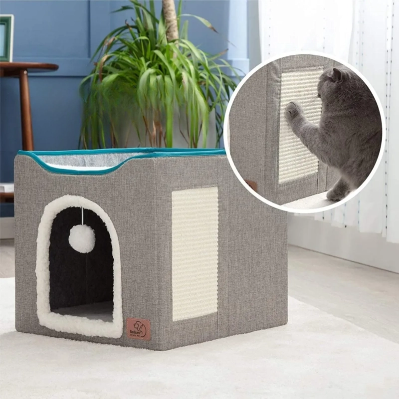 CAMA CASA IGLU MASCOTA GATO 35.5X42X42 CM GRIS - 4