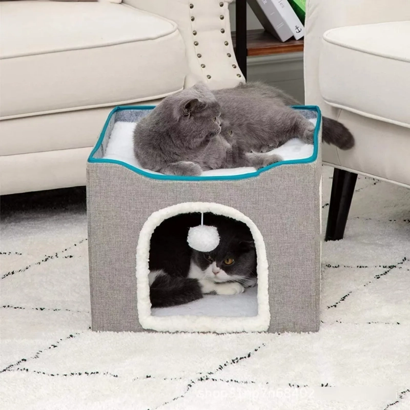 CAMA CASA IGLU MASCOTA GATO 35.5X42X42 CM GRIS - 5