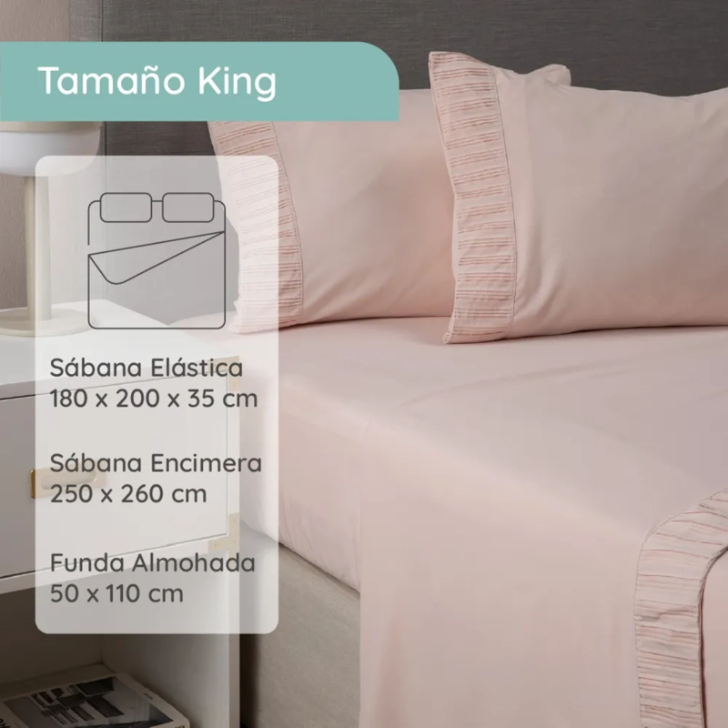 SABANAS COLCHON KING MICROFIBRA 300 HILOS ROSADO - 4