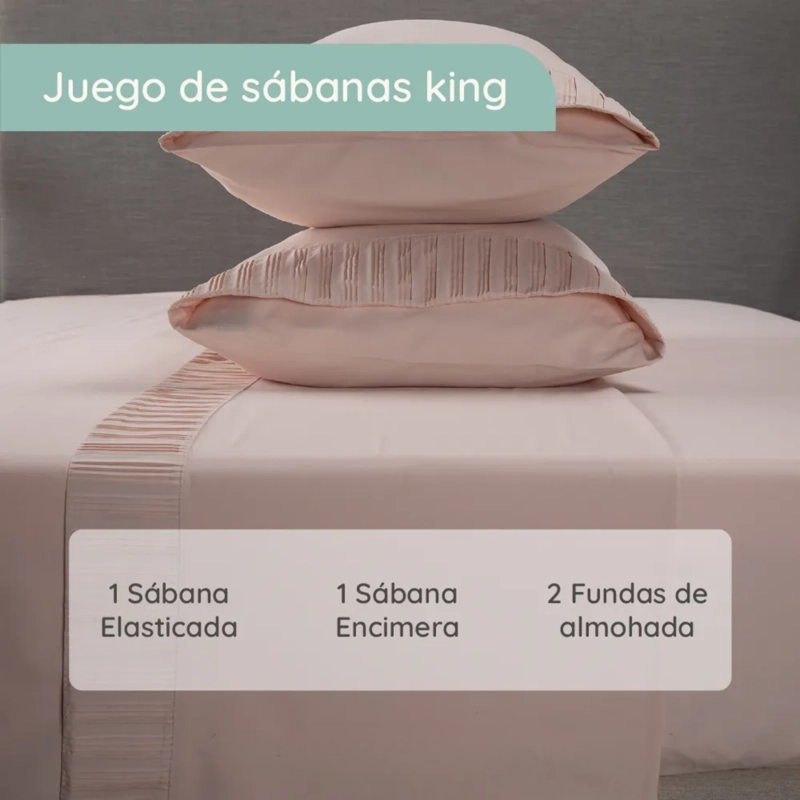 SABANAS COLCHON KING MICROFIBRA 300 HILOS ROSADO - 5