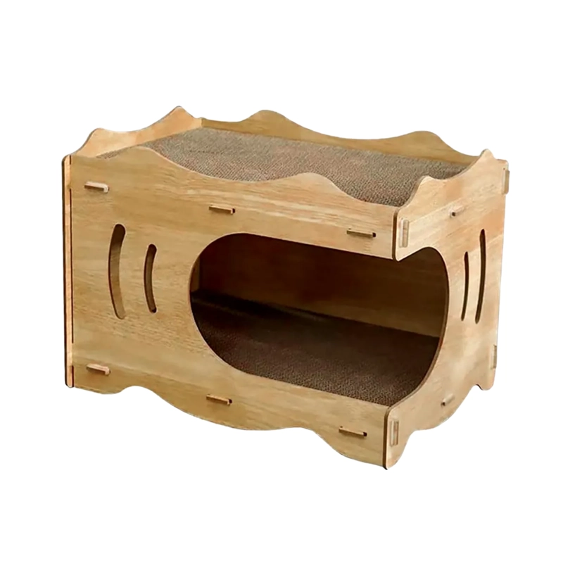 CAMA CASA CUEVA MADERA GATOS RASCADOR INTERNO 33X44X31.5 CM - 1