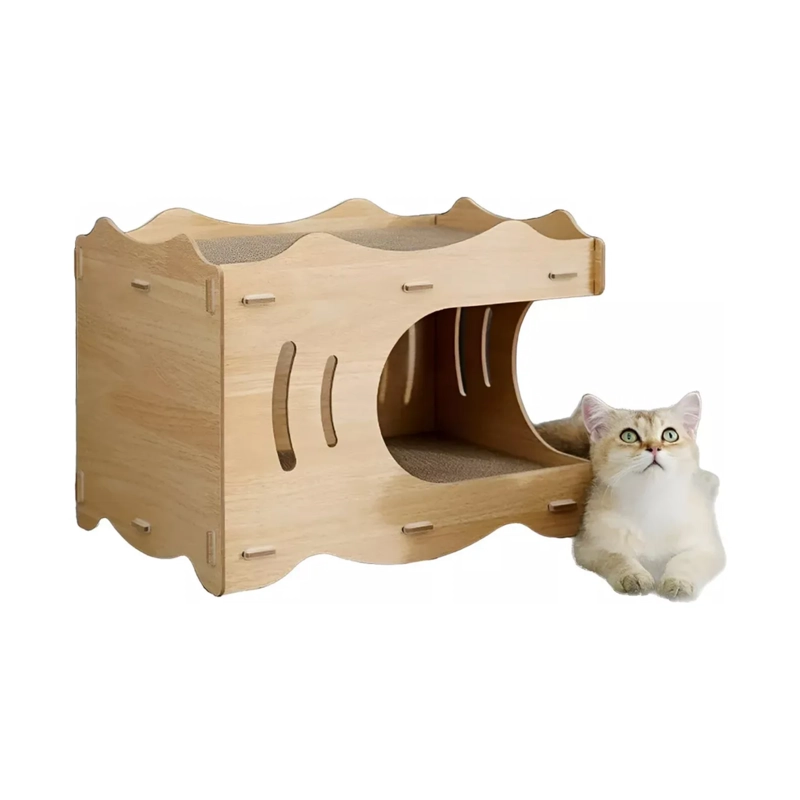 CAMA CASA CUEVA MADERA GATOS RASCADOR INTERNO 33X44X31.5 CM - 2
