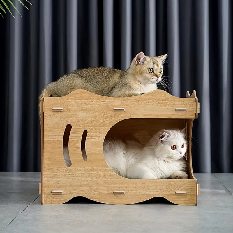 CAMA CASA CUEVA MADERA GATOS RASCADOR INTERNO 33X44X31.5 CM - 5