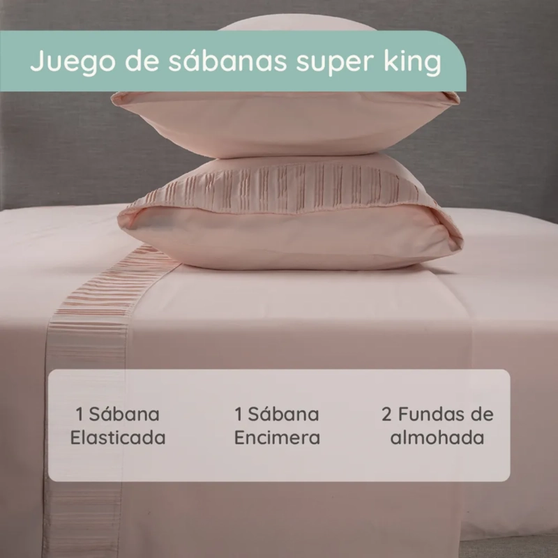 SABANAS COLCHON SUPER KING MICROFIBRA 300 HILOS ROSADO - 4