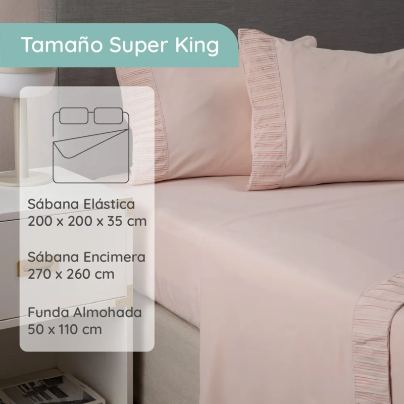 SABANAS COLCHON SUPER KING MICROFIBRA 300 HILOS ROSADO - 5