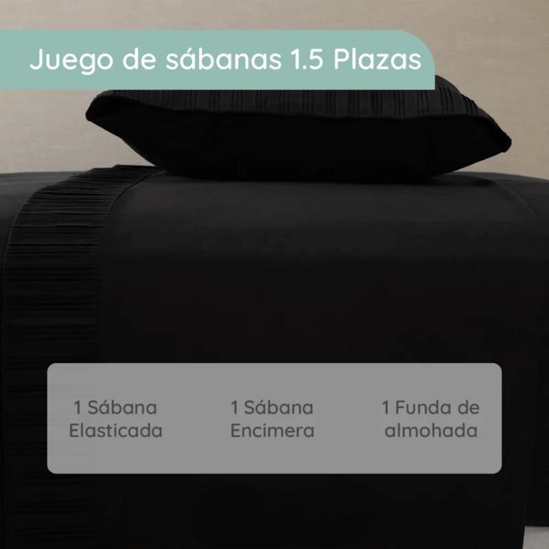 SABANAS 1.5 PLAZAS MICROFIBRA 300 HILOS NEGRO - 5