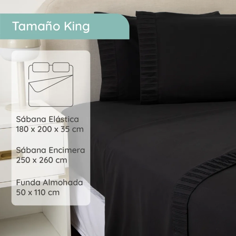 SABANAS COLCHON KING MICROFIBRA 300 HILOS NEGRO - 3