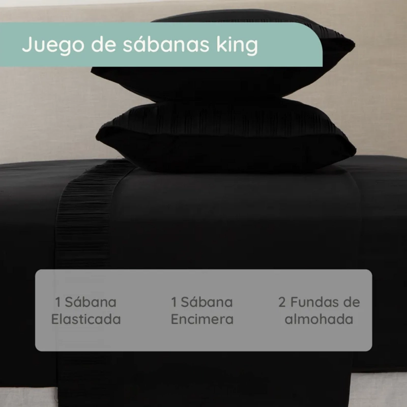 SABANAS COLCHON KING MICROFIBRA 300 HILOS NEGRO - 4