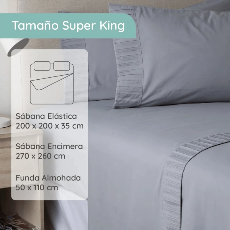 SABANAS COLCHON SUPER KING MICROFIBRA 300 HILOS GRIS - 4