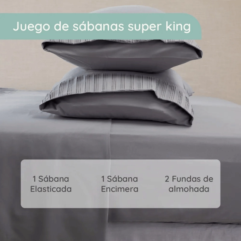 SABANAS COLCHON SUPER KING MICROFIBRA 300 HILOS GRIS - 5