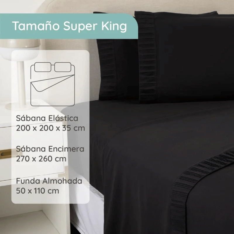 SABANAS COLCHON SUPER KING MICROFIBRA 300 HILOS NEGRO - 4