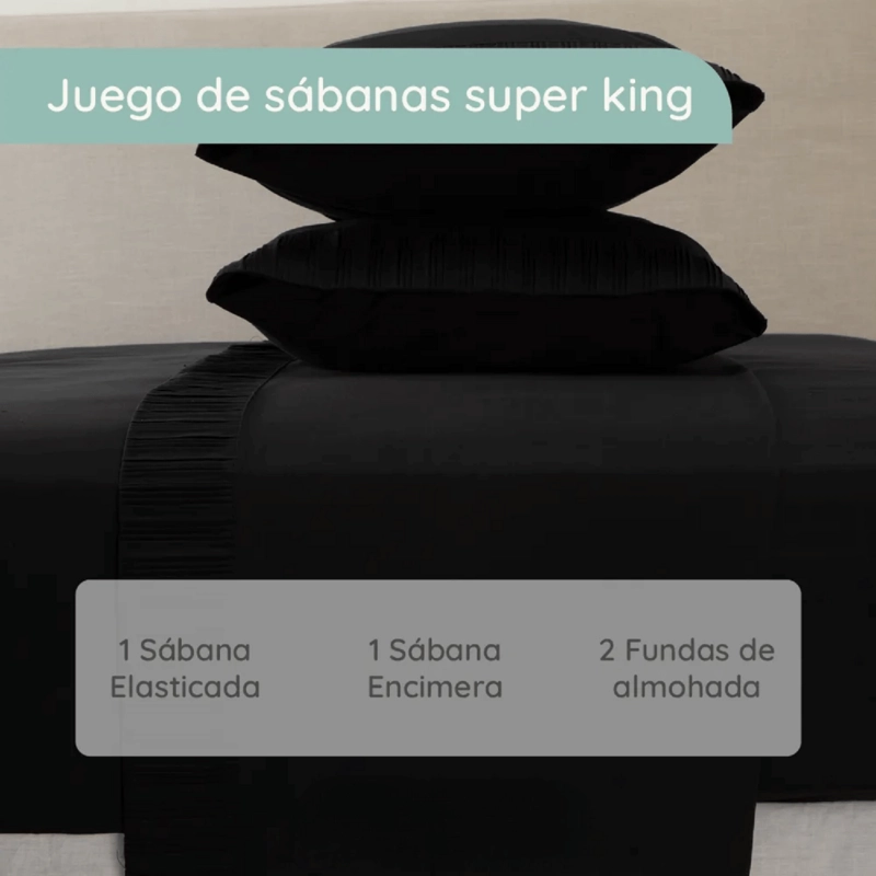 SABANAS COLCHON SUPER KING MICROFIBRA 300 HILOS NEGRO - 5
