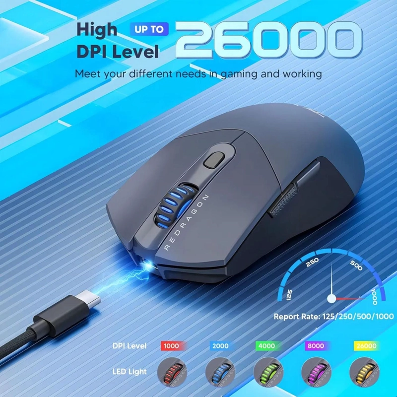 MOUSE GAMER PROFESIONAL REDRAGON BLUETOOTH 26000 DPI NEGRO - 6