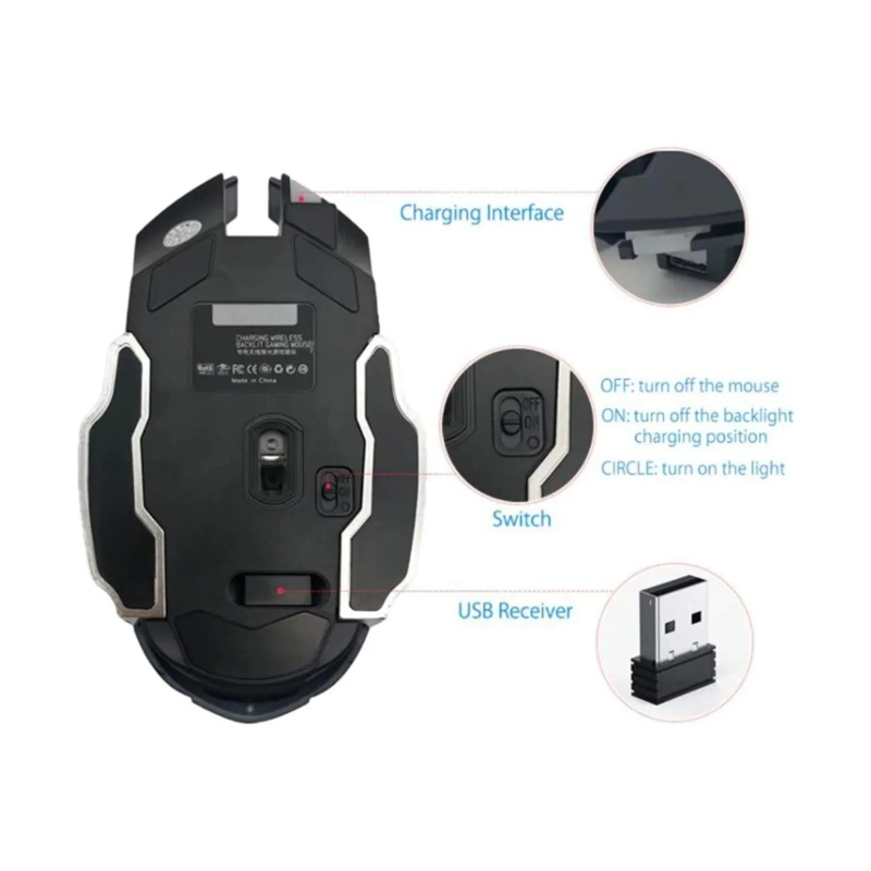 MOUSE GAMER INALAMBRICO RECARGABLE DPI 2400 NEGRO - 3