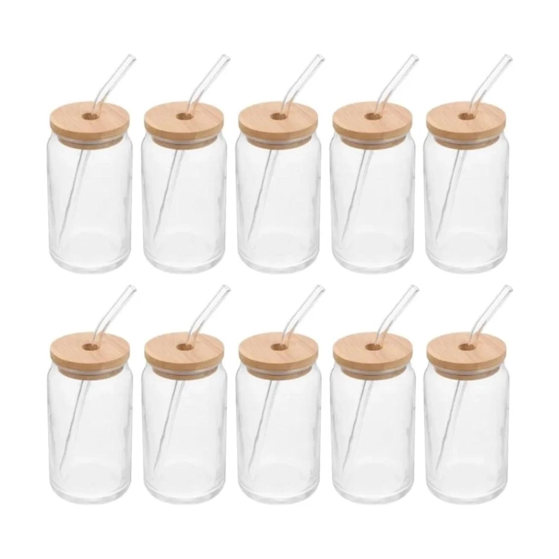 PACK 10 VASOS LATA VIDRIO REUTILIZABLE BOMBILLA 550 ML BAMBU - 1