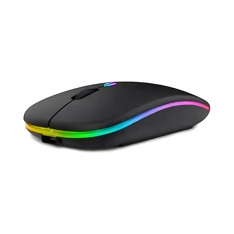 MOUSE INALAMBRICO BLUETOOTH LUCES LED RECARGABLE NEGRO - 2