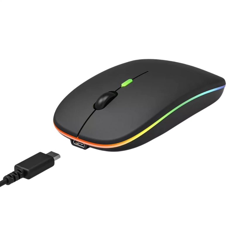 MOUSE INALAMBRICO BLUETOOTH LUCES LED RECARGABLE NEGRO - 4