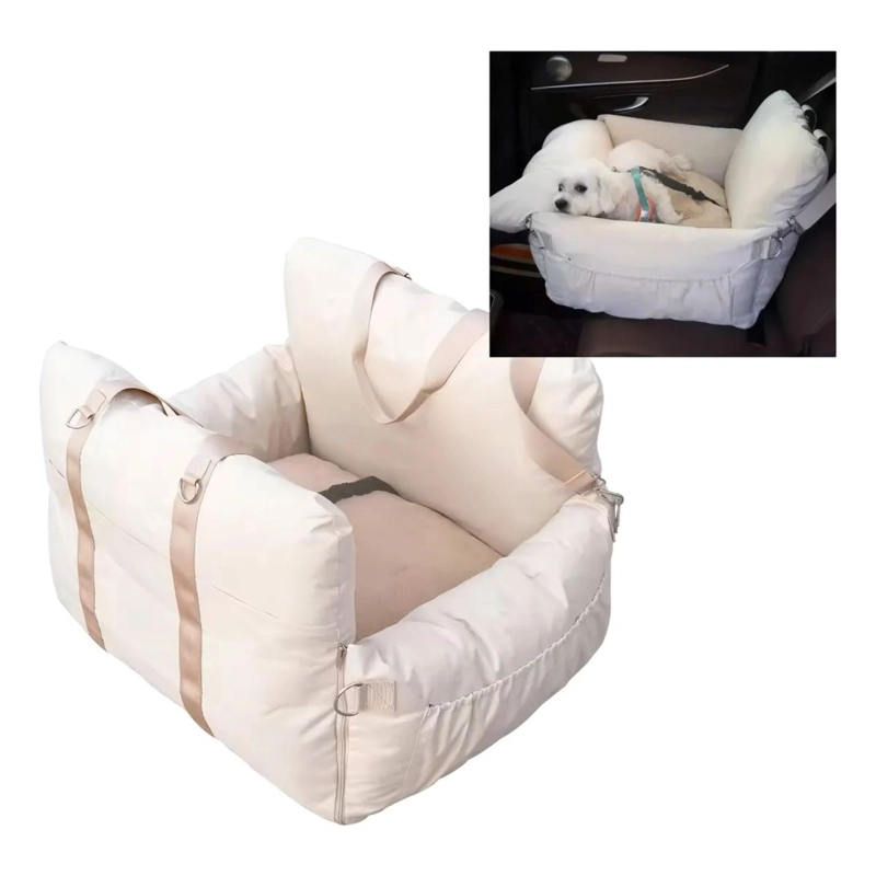 ASIENTO AUTO MASCOTA PERRO GATO LAVABLE 60X50X43 CM BEIGE - 2