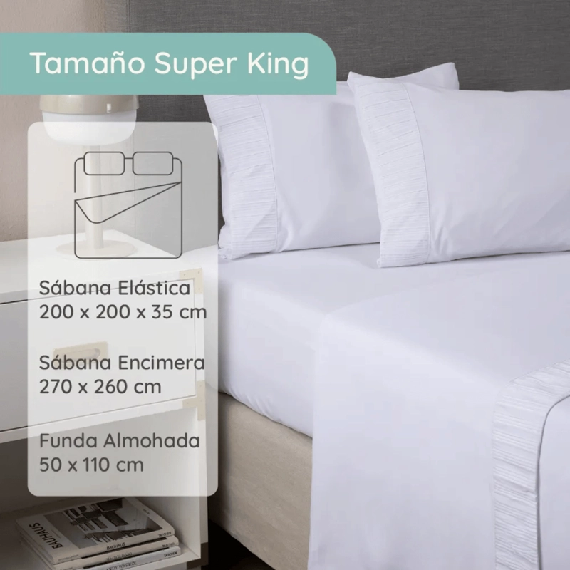 SABANAS COLCHON SUPER KING MICROFIBRA 300 HILOS BLANCO - 5