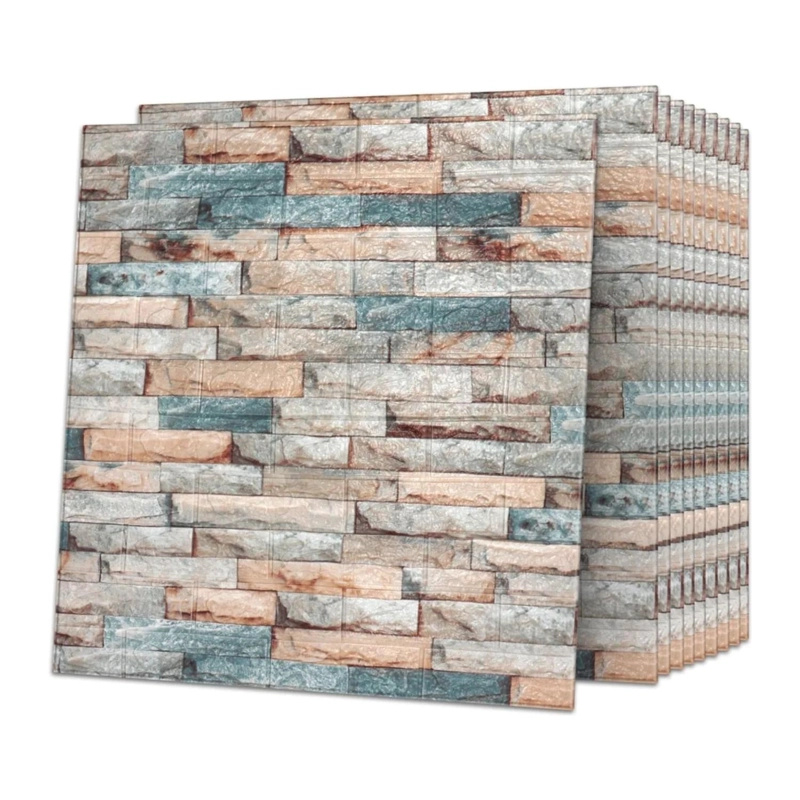 PACK 10 PEGATINAS PARED ESPUMA 3D 70X77 CM PIEDRA ROJIZA - 1